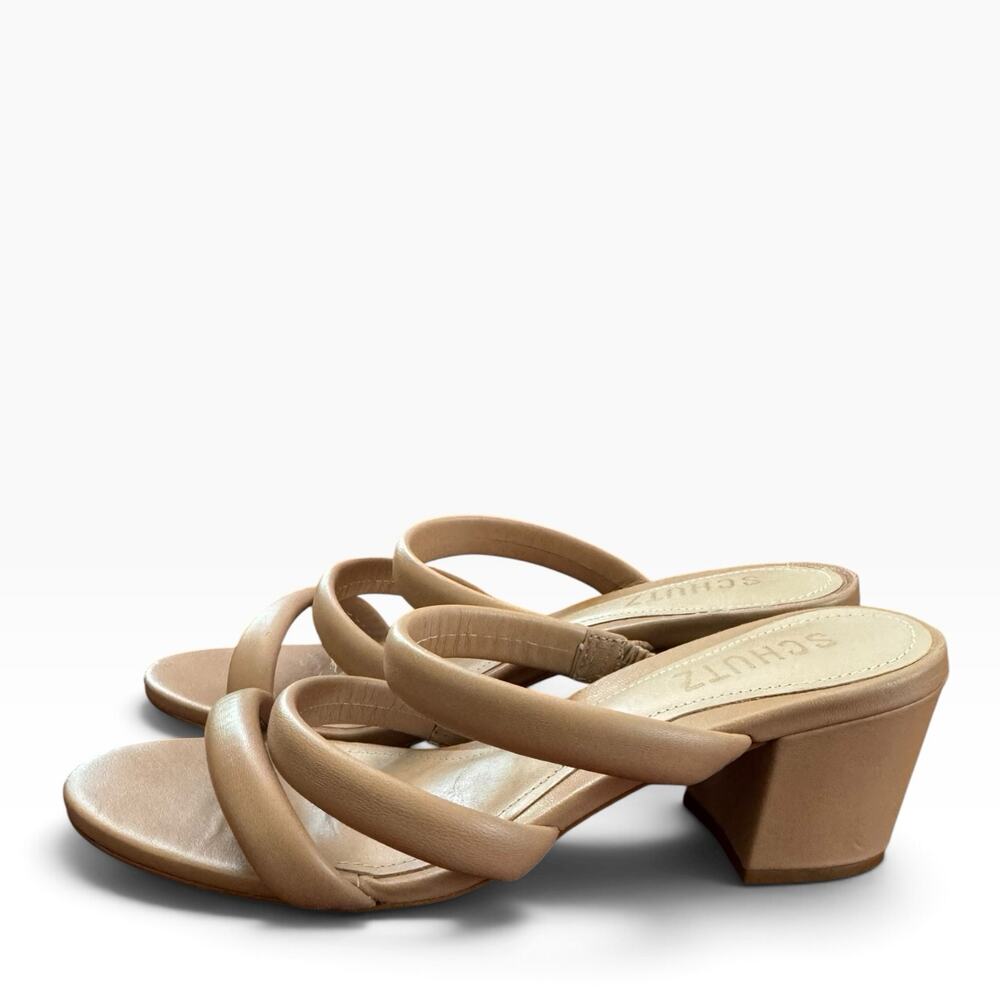 Schutz Sandalia De Medio Strappy Leather Heel Sandals Women’s Size 6B